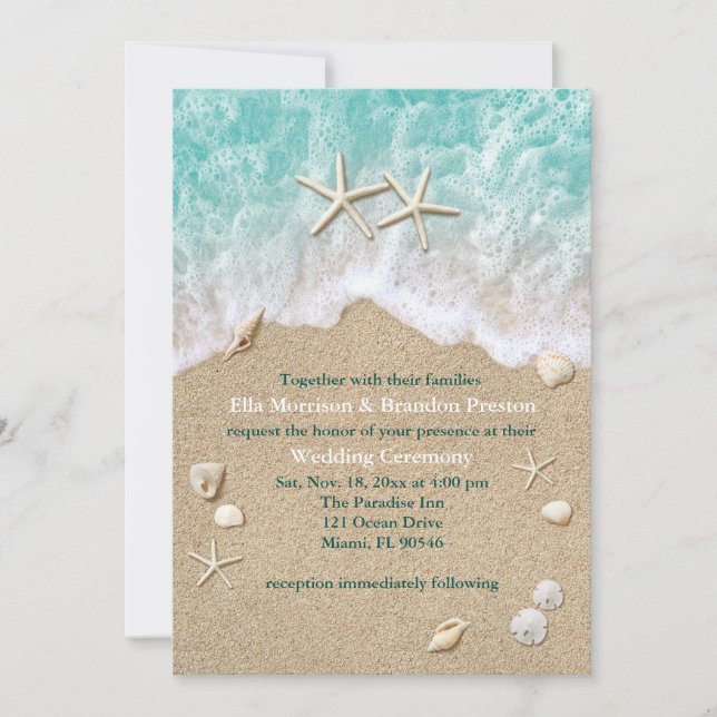 Invitación a la boda de las olas de playa y de las (Anverso)
