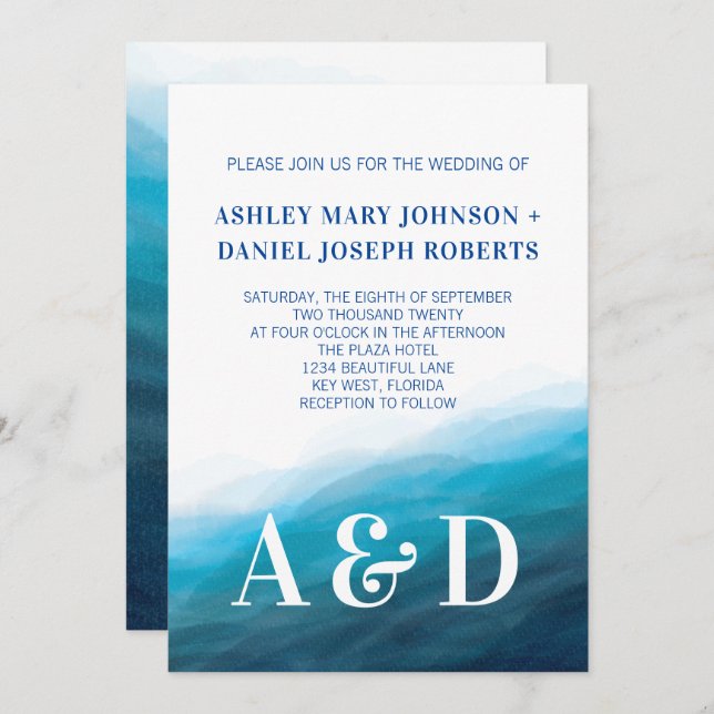 Invitación a la boda de las olas del océano rodant (Anverso / Reverso)
