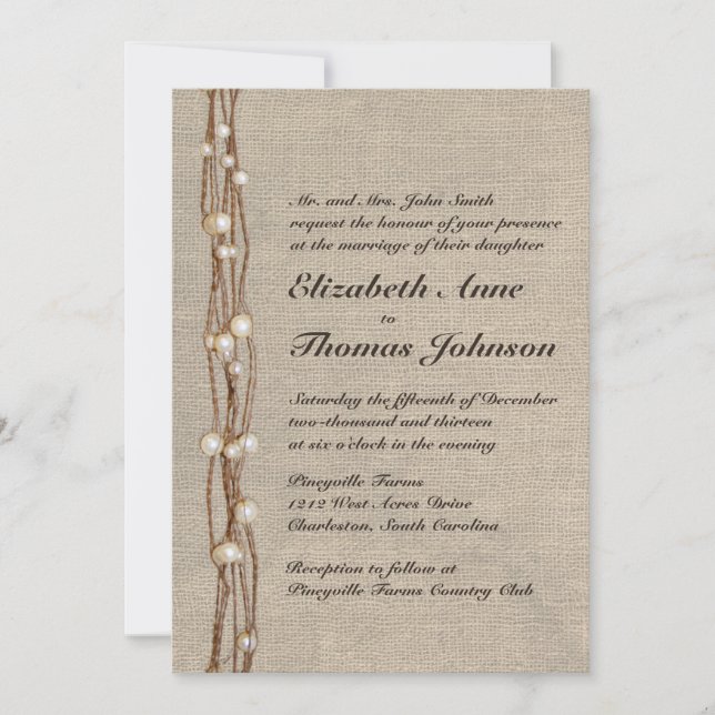 Invitación a la boda de las perlas gemelas de la V (Anverso)