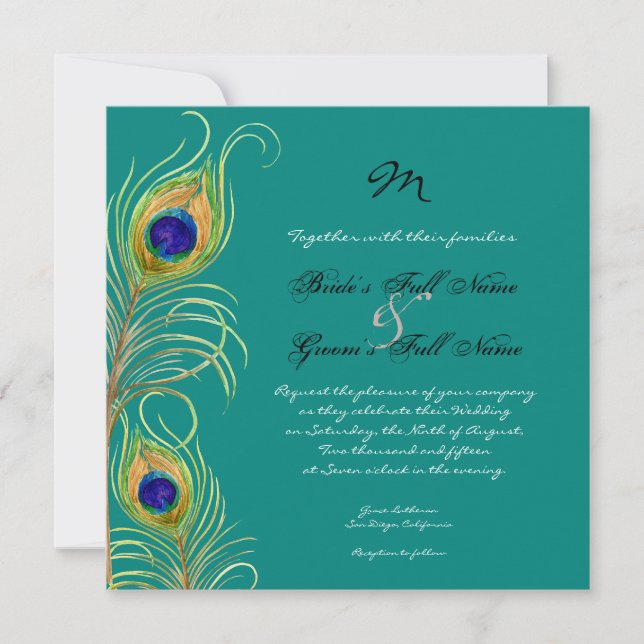 Invitación a la boda de las plumas de pavo real (Anverso)