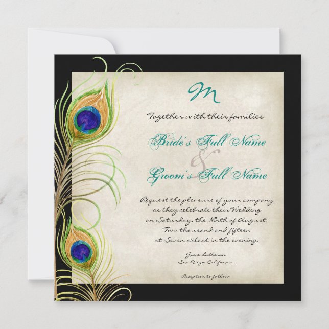 Invitación a la boda de las plumas de pavo real (Anverso)
