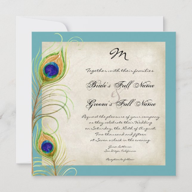 Invitación a la boda de las plumas de pavo real (Anverso)