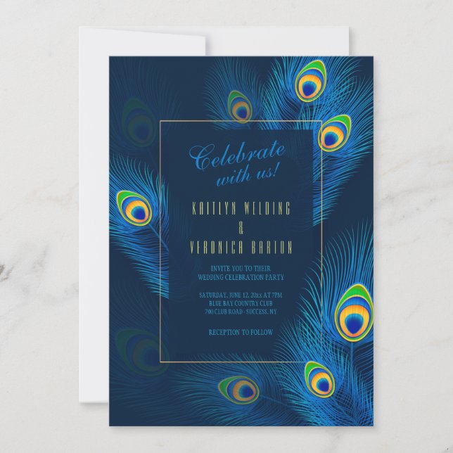 Invitación a la boda de las plumas de pavo real (Anverso)