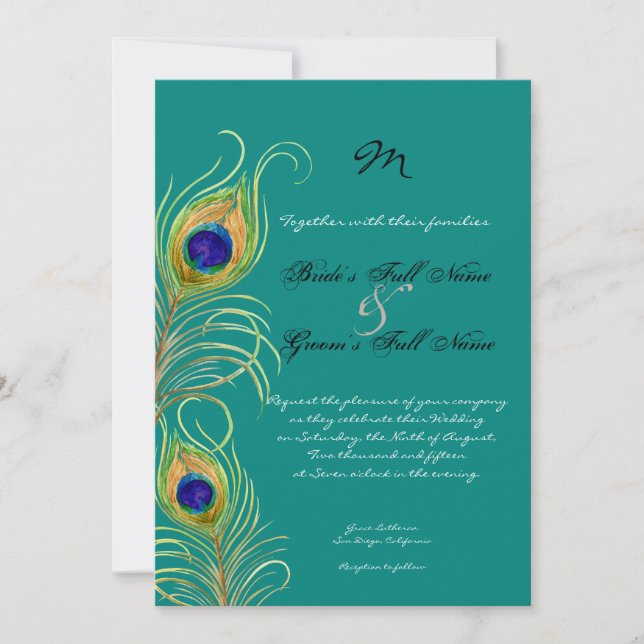 Invitación a la boda de las plumas de pavo real (Anverso)