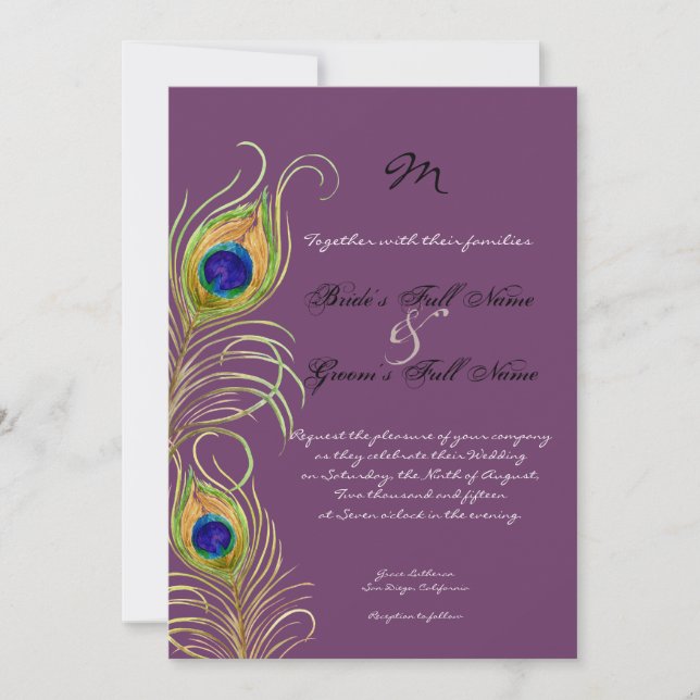 Invitación a la boda de las plumas de pavo real (Anverso)