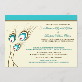 Invitación a la boda de las plumas de pavo real (a
