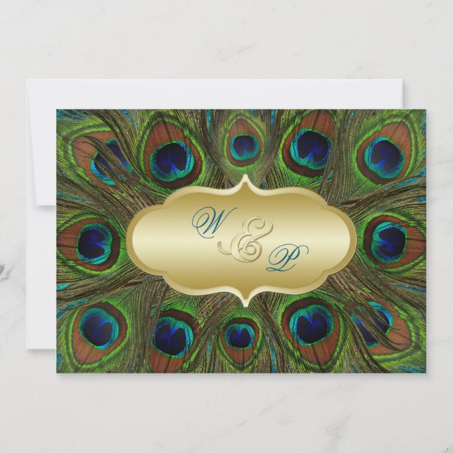 Invitación a la boda de las plumas de pavo real de (Anverso)