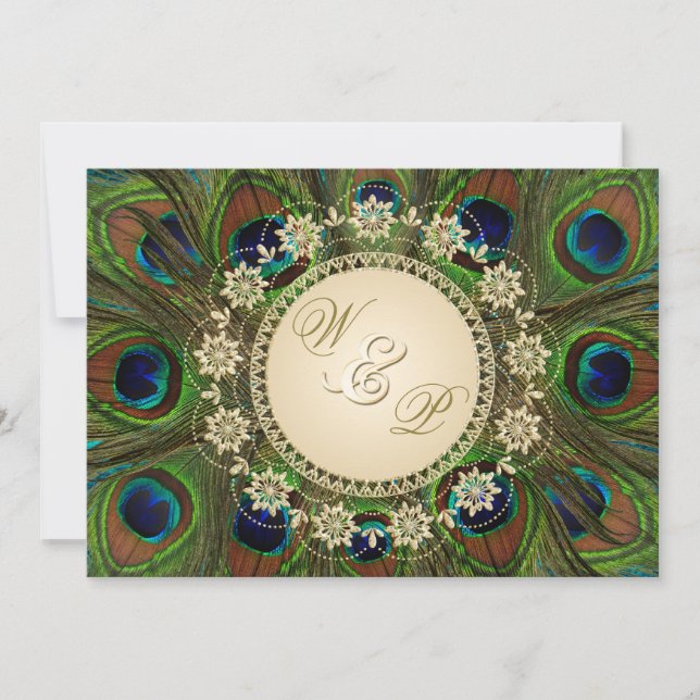 Invitación a la boda de las plumas de pavo real fl (Anverso)