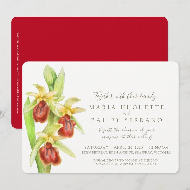 Invitación a la boda de las primeras orquídeas de  (Anverso / Reverso)