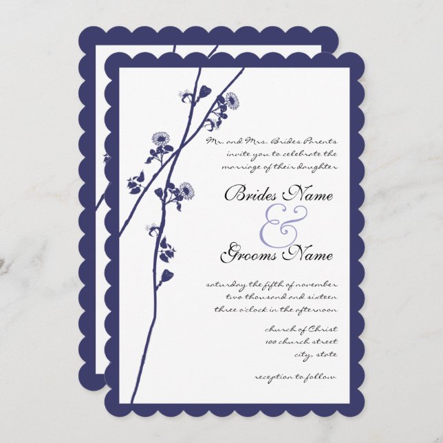 Invitación a la boda de las ramas de flores silves (Anverso / Reverso)