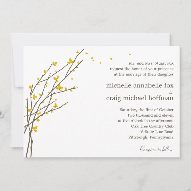 Invitación a la boda de las ramas en auge - Mostaz (Anverso)