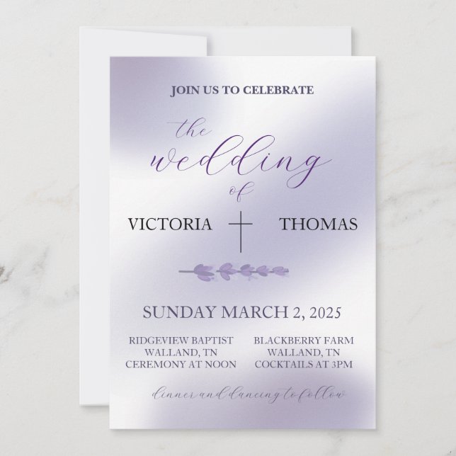 Invitación a la boda de lavanda (2 recintos) (Anverso)