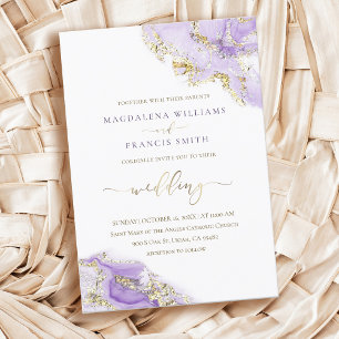 invitación a la boda de lavanda con tinta de oro f