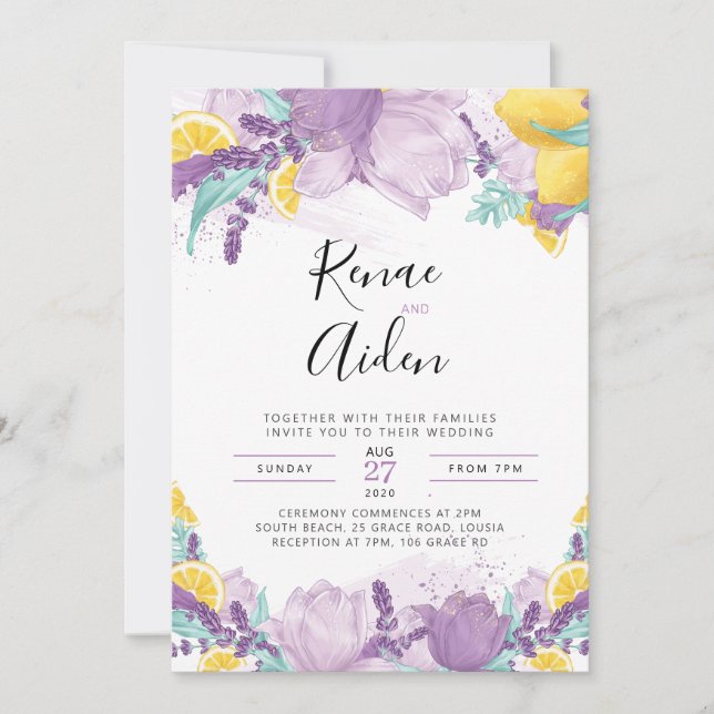 Invitación a la boda de lavanda, invitación de ver (Anverso)
