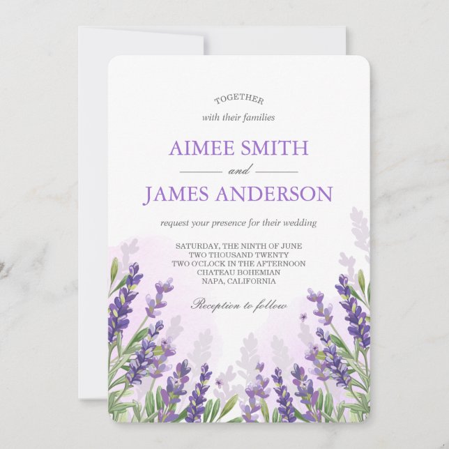 Invitación a la Boda de Lavanda Rústica Elegante F (Anverso)