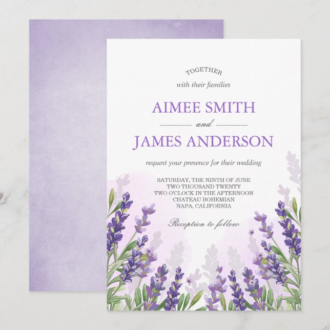 Invitación a la Boda de Lavanda Rústica Elegante F (Anverso / Reverso)