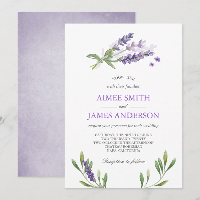 Invitación a la Boda de Lavanda Rústica Elegante F (Anverso / Reverso)