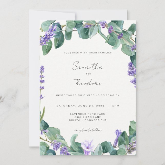 Invitación a la boda de Lavanda Verdor Purple Mode (Anverso)