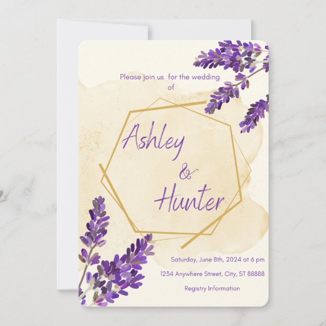 Invitación a la boda de Lavender (Anverso)