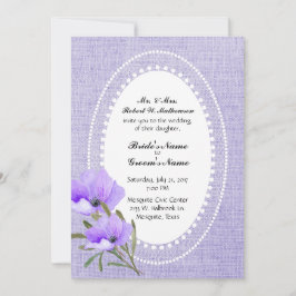 Invitación a la boda de Lavender Burlap y Flowers