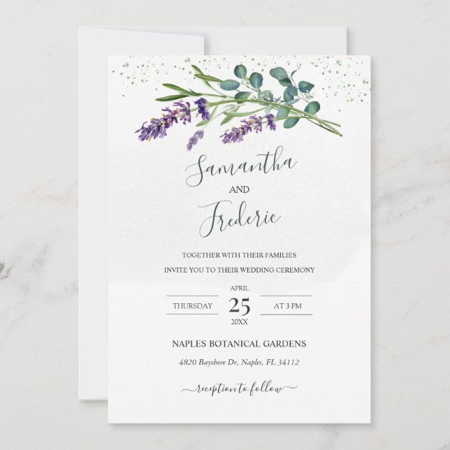 Invitación a la boda de Lavender Eucalyptus (Anverso)