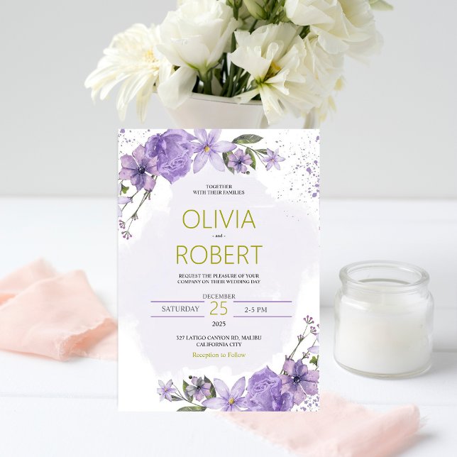 Invitación a la boda de Lavender Purple y Gold Lil (Subido por el creador)