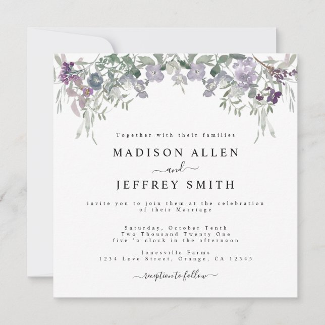 Invitación a la boda de Lavender Wildflower & Gree (Anverso)