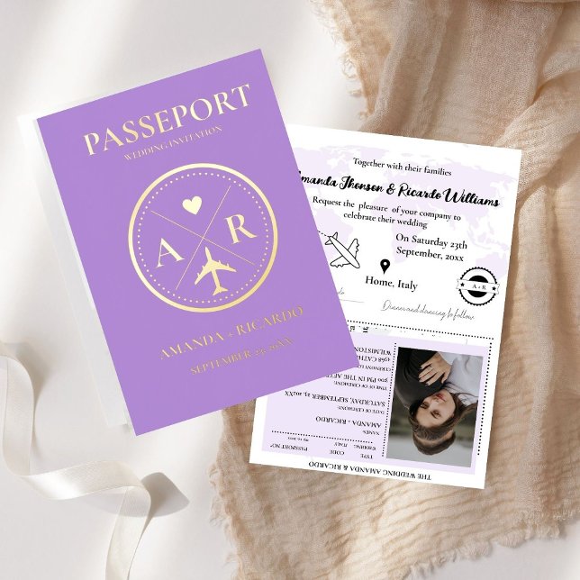 Invitación a la boda de Lavender y Gold Passport (Subido por el creador)