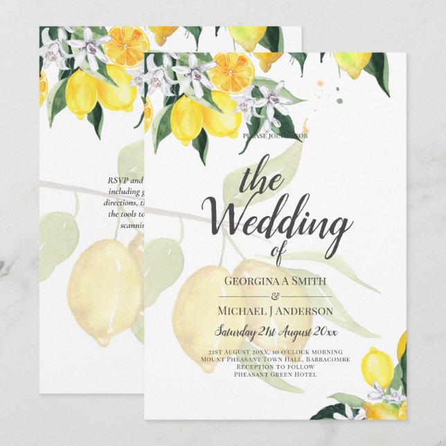 Invitación a la boda de Lemones Amarillos de Cítri (Anverso / Reverso)