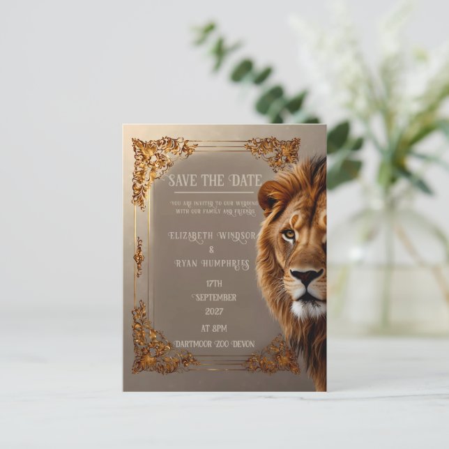 Invitación a la boda de leones salvajes (Anverso de pie)