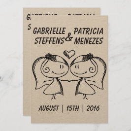 Invitación a la boda de Lesbianas con un doodle rú