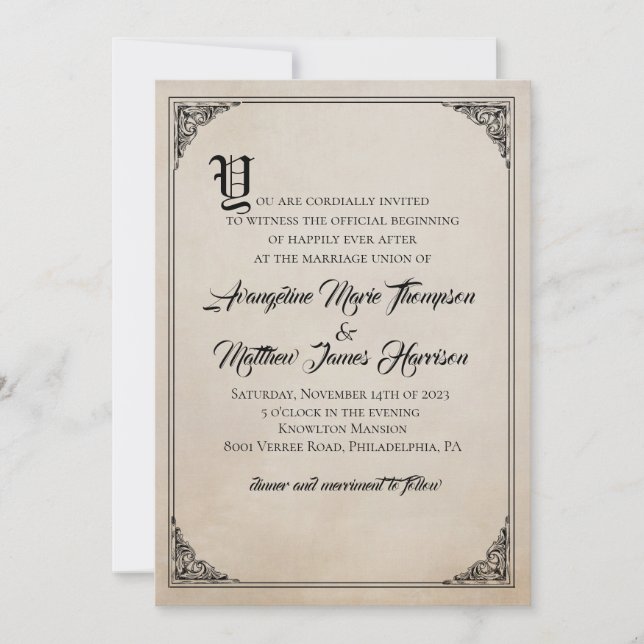 Invitación a la boda de libros de cuentos de hadas (Anverso)