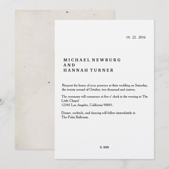 Invitación a la boda de libros de época (Anverso / Reverso)