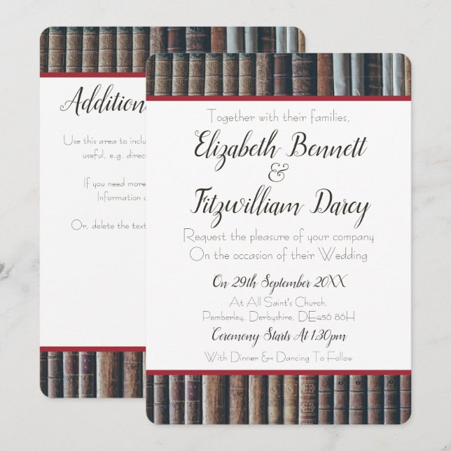Invitación a la boda de libros de época (Anverso / Reverso)
