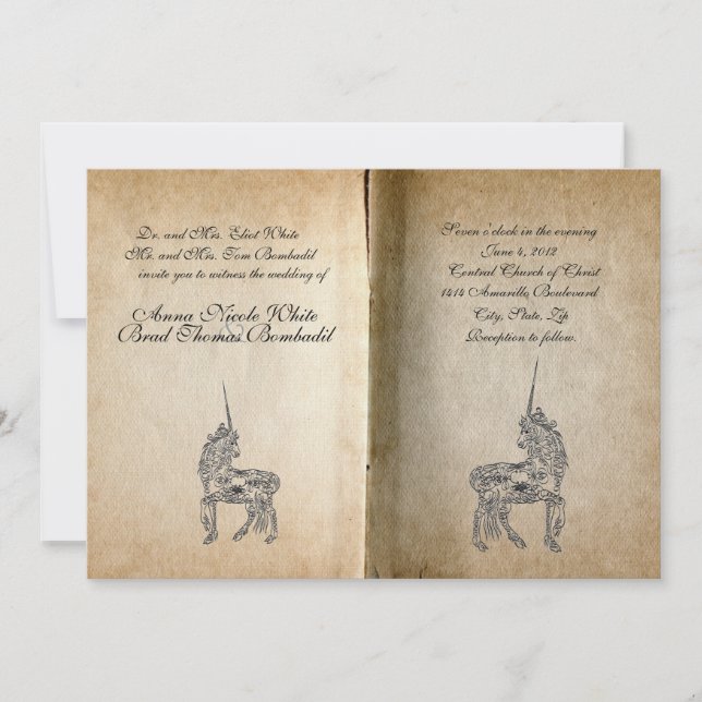 Invitación a la boda de libros de historia de Unic (Anverso)