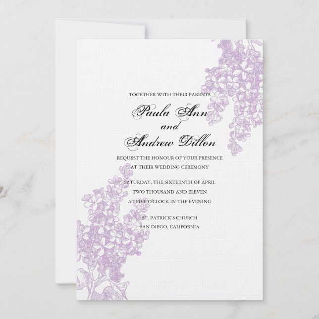 Invitación a la boda de Lilac (Anverso)