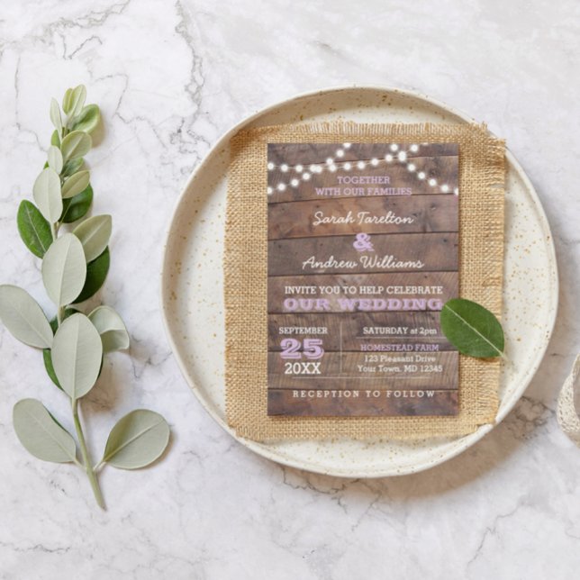 Invitación a la boda de Lilac con luz de madera de (Subido por el creador)