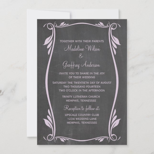 Invitación a la boda de Lilac Flourish Chalkboard (Anverso)
