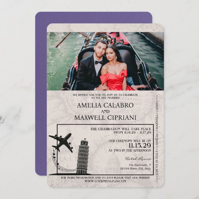 Invitación a la boda de Lilac Italia Passport (Anverso / Reverso)