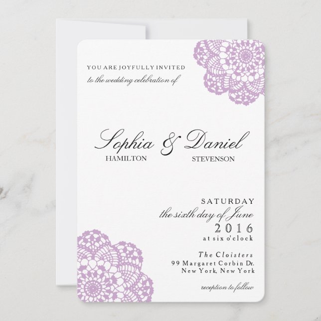 Invitación a la boda de Lilac Purple Lace Doily (Anverso)