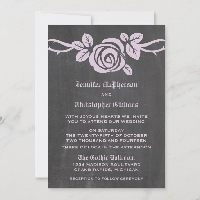 Invitación a la boda de Lilac Rosa Chalkboard (Anverso)