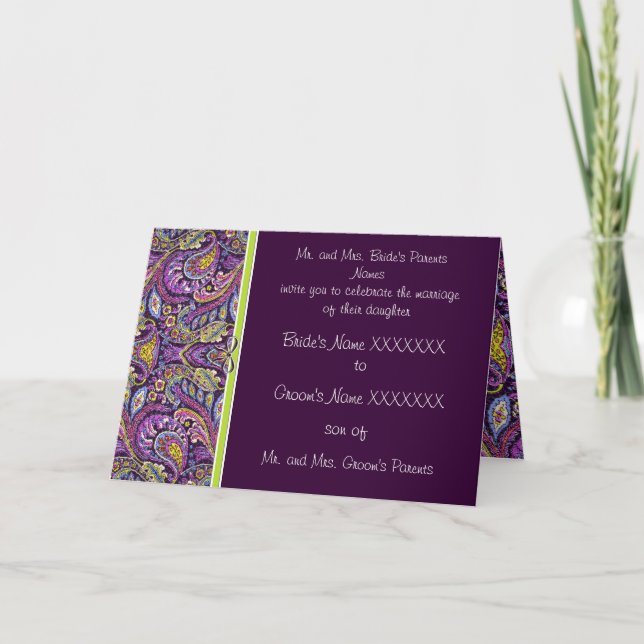 Invitación a la Boda de Lime de Paisley Plum Eggpl (Anverso)