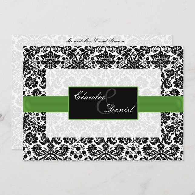 invitación a la boda de lime green damask (Anverso / Reverso)