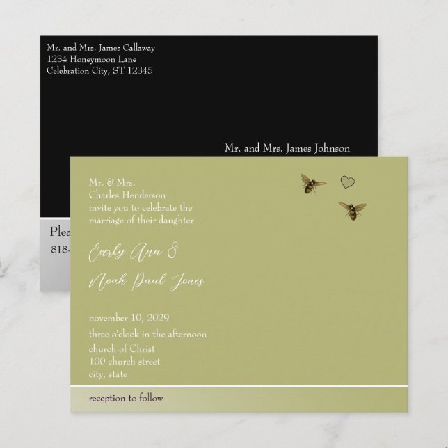 Invitación a la boda de Lime Vintage Bees (Anverso / Reverso)