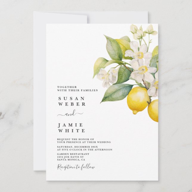 Invitación a la boda de limón (Anverso)