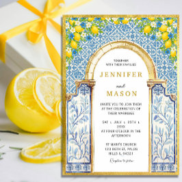 Invitación a la boda de limón y azules mediterráne
