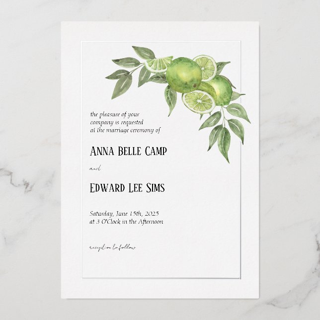 Invitación a la boda de limosnas y cítricos italia (Anverso)