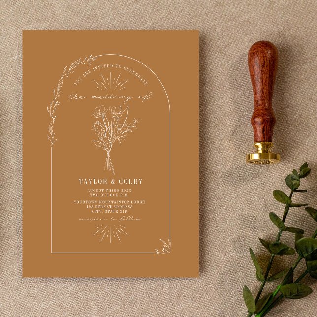 Invitación a la boda de Line Art Arch Bouquet Gold (Subido por el creador)