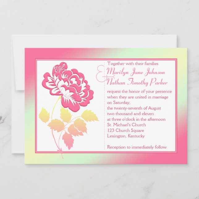 Invitación a la boda de línea amarilla y rosa (Anverso)