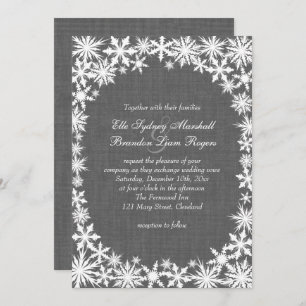 Invitación a la boda de lino gris en invierno
